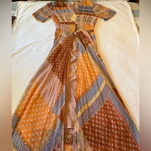 RAGA Anthropologie Maxi Length Duster Button Top Size XS NWT Orange Multi Print - Picture 3 of 7